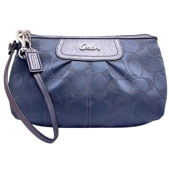 Vintage COACH Signature Wristlet Canvas Leather Blue Large - Picture 2 of 6